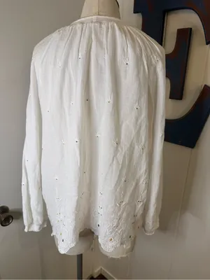 Lucky Brand White Embroidered Peasant Tunic eyelet trim SZ M thumbnail 2