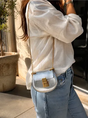 Chloé Drew Micro Metallic Silver Leather Crossbody Bag Gold Hardware Italy thumbnail 2