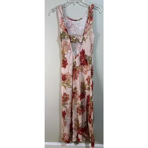 Paper Heart Floral Maxi Dress Womens S Pink New Linen Blend Open Back Sleeveless thumbnail 8