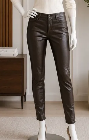 Abercrombie & Fitch Womens Faux Leather Skinny Pants Dark Brown Ankle Zip 4 W27 thumbnail 1