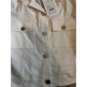 Theory Short Sleeve‎ Cropped Jacket 4 White Seersucker Button Up O0304101 thumbnail 5