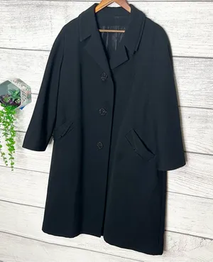 Vintage Black Wool Blend Winter Overcoat with Jeweled Buttons Size XL thumbnail 4