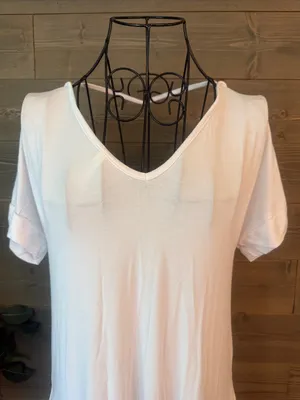 Casual White V-Neck Short Sleeve Maxi Dress with Side Slit thumbnail 3