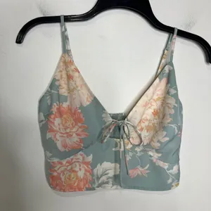 Abercrombie & Fitch floral cropped tank top blue cream peach women's size small‎ thumbnail 2