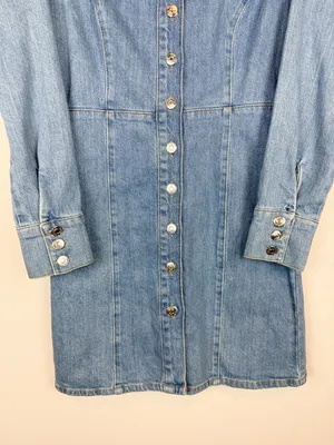 Asos Design Denim Long Sleeve‎ Hourglass Mini Dress Size 4 thumbnail 5