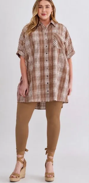 New!Entro Boutique Plaid collared button half sleeve mini dress Size 2X thumbnail 1