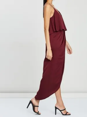 Shona Joy Woman’s Draped Luxe Cocktail Frill Spaghetti Strap Dress in Burgundy 6 thumbnail 3