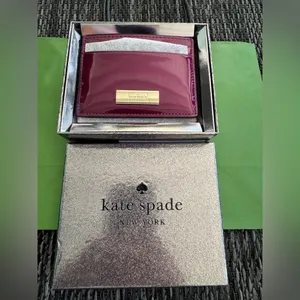 Kate Spade Card Holder Kenzie Metallic Saffiano Lunar NWT Gift Shopping Bag Plum thumbnail 2