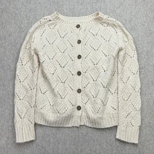 Pointelle Sweater Womens XS Cream Boho Cottagecore Grandma Coquette Crochet thumbnail 1