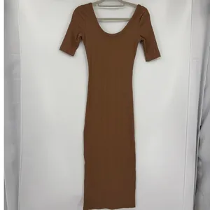 Signature 8 Mocha Ribbed Bodycon Maxi Dress Small Clean Girl Minimalist Neutral thumbnail 7