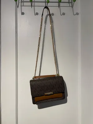 Michael Kors Brown Logo-Print Shoulder Bag with Light Brown Accent and Gold Chain thumbnail 3
