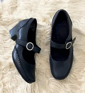 Source Unknown Chunky Whimsygoth Black Leather Stitched Mary Jane Heels Size US 7 thumbnail 1