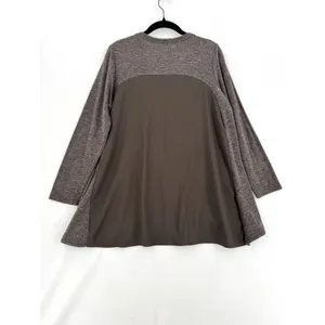 Women’s Brown Floral Applique Sequin Tunic Top Long Sleeve Boho Lagenlook Layer thumbnail 2