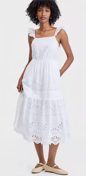 On 34th White Cotton Poplin Eyelet Pintucked Midi Dress Size Small thumbnail 1