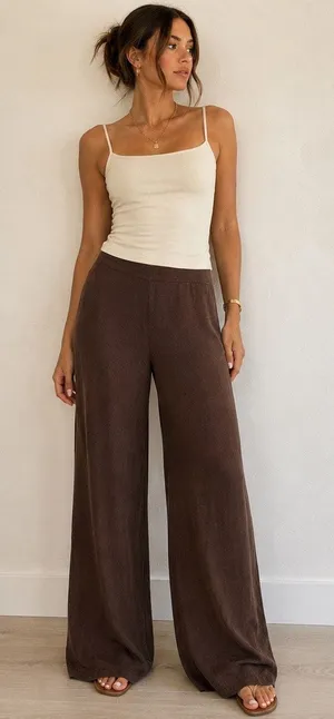 Zara Brown Lyocell Wide Leg Pants Sz 10 thumbnail 1