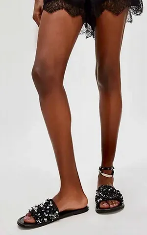 NWOT Free People Black Sequin Slide Sandals thumbnail 1