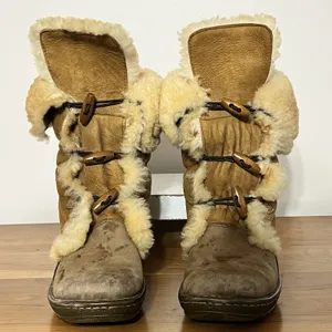 Born Telly Leather Suede Shearling‎ Winter Boots Size 9 40.5 Toggle Closure Brown thumbnail 5