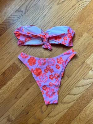 Floral Pink & Orange Bandeau Bikini Set thumbnail 2