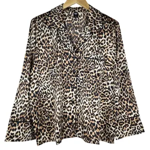 INC International Concepts Leopard Print Satin Pajama Set Brown Large NEW thumbnail 2