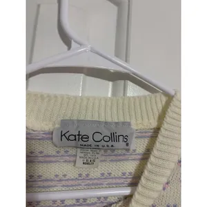 Kate Collins Sweater Vintage Teddy Bear Pastel White Knit‎ Crewneck 90s Kidcore thumbnail 3