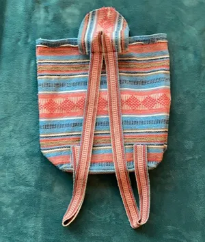 Vintage Baja bohemian surf striped blanket beach backpack drawstring bag OBX thumbnail 6