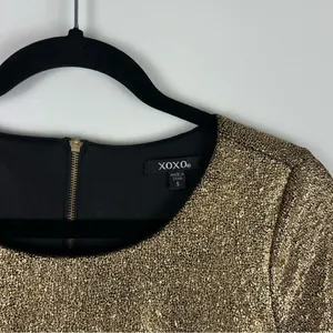 XOXO Gold Metallic Textured 3/4 Sleeve Bodycon Midi Dress Size S thumbnail 11