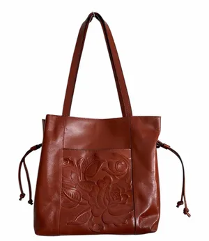 Patricia Nash Everton Tooled Leather Slouch‎ Drawstring Tote Bag Tan Cognac thumbnail 1