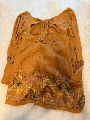 Free People XS Dress, Patterned, Burnt Yellow, Open Tie Back thumbnail 2