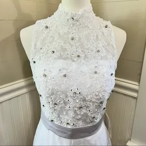 NWT TS Couture White Rhinestone Chiffon Formal Dress Size 8 thumbnail 10