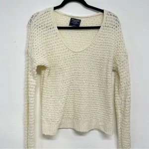 Abercrombie & Fitch Cream Chunky Knit Long Sleeve Sweater Womens S Crochet Boho thumbnail 4