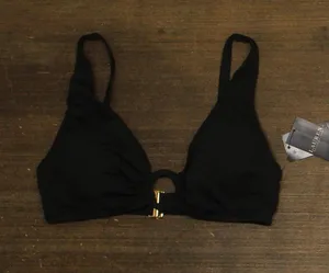 Lauren Ralph Lauren Womens Beach Club Solid Macrame Ring Top Bikini Black 10 thumbnail 1