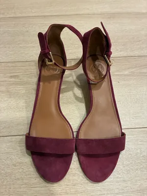 Tory Burch Women’s Savannah Sandals Suede Wedge Heel Purple Size 8 thumbnail 2