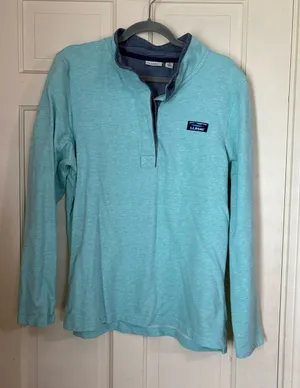 LL Bean Knit Style Pullover 1/4 Button Up Women’s Size XL Teal/Blue thumbnail 1