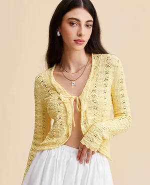 Commense Tie-Front Crochet Knit Cardigan size xs thumbnail 1
