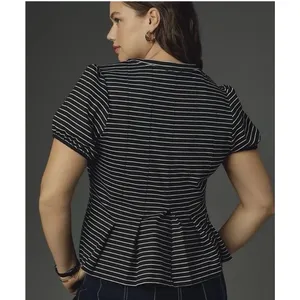 Maeve by Anthropologie Striped Peplum Blouse Top Fitted Size Small thumbnail 2