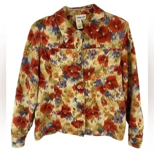 COLDWATER Creek Jewel Tone Floral Art to Wear 100% Cotton Jacket Medium thumbnail 1
