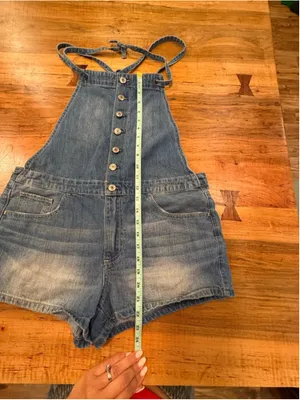 American Eagle Denim Romper Shortalls Halter Neck Button Front Blue Medium thumbnail 10