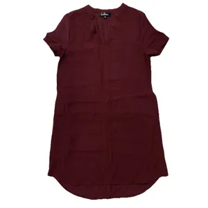 Lulus Shift Dress Women's Size XS Burgundy Rayon Pockets Short Sleeve V Neck thumbnail 3
