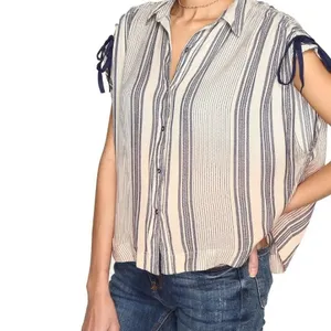 Free People Ombré Baby Blue Striped Button-Down Shirt with Tie Sleeves thumbnail 12