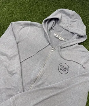 VSX Victoria Sport Grey Full Zip Hoodie Sweatshirt Logo Workout Athleisure L thumbnail 1