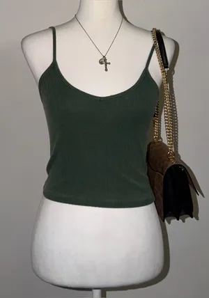 brandy melville lorene forest green ribbed tank top thumbnail 1