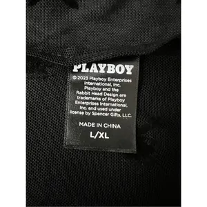Play Boy Women Crop Top Size L/XL Black Lace Sheer Long-Sleeve Scoop-Neck Blouse thumbnail 8