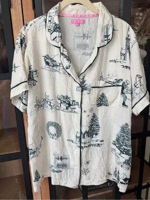 Katie Kime toile print holidays christmas winter pajamas top shirt short sleeve thumbnail 1