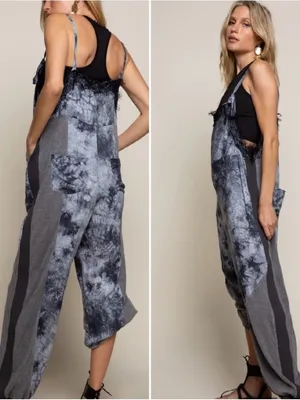 POL Gray Tie-Dye Wide-Leg Jumpsuit with Lace Trim thumbnail 2