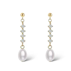 Elegant white pearl dangle drop earrings for women thumbnail 1