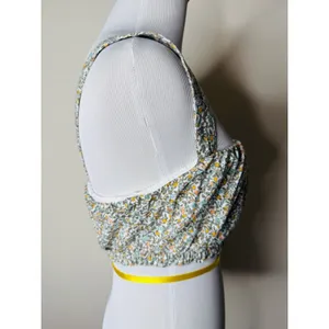 Abercrombie Green and White Floral Linen Crop Top thumbnail 4