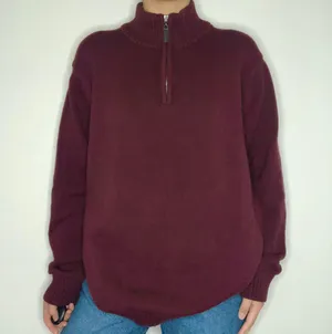 vintage llbean burgundy quarter zip knit sweater thumbnail 1