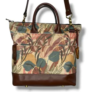 R.Riveter Otto Canvas Leather Tote Crossbody Bag Floral Breast Cancer Awareness thumbnail 1