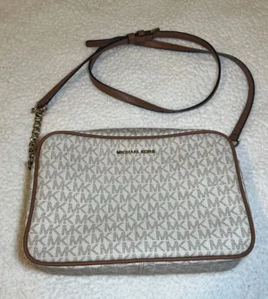 Michael Kors East West Logo Crossbody in Vanilla and Brown Trim thumbnail 1