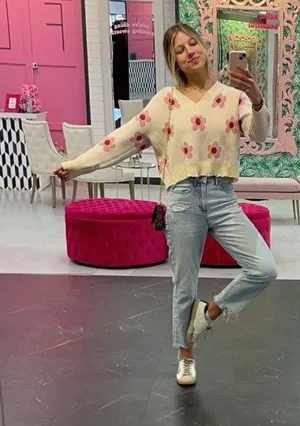 Altar'd State Pink Flower Sweater thumbnail 1